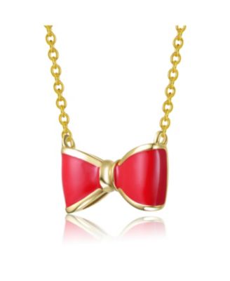 14K Gold Plated with Colored Enamel Bow Design Necklace