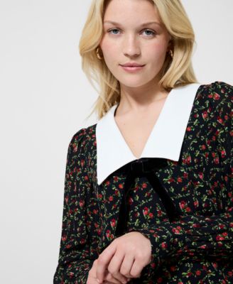 Women's Floral Print Collared Top