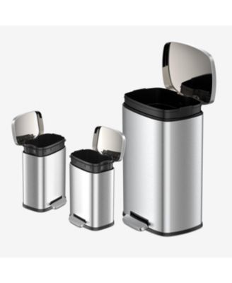 50L + 5L + 5L Rectangular Step Can Combo, Stainless Steel Trash Cans with Lids