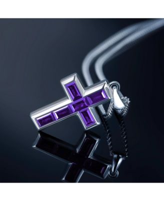 Men's Stone Cross Pendant - Amethyst - Silver Necklace