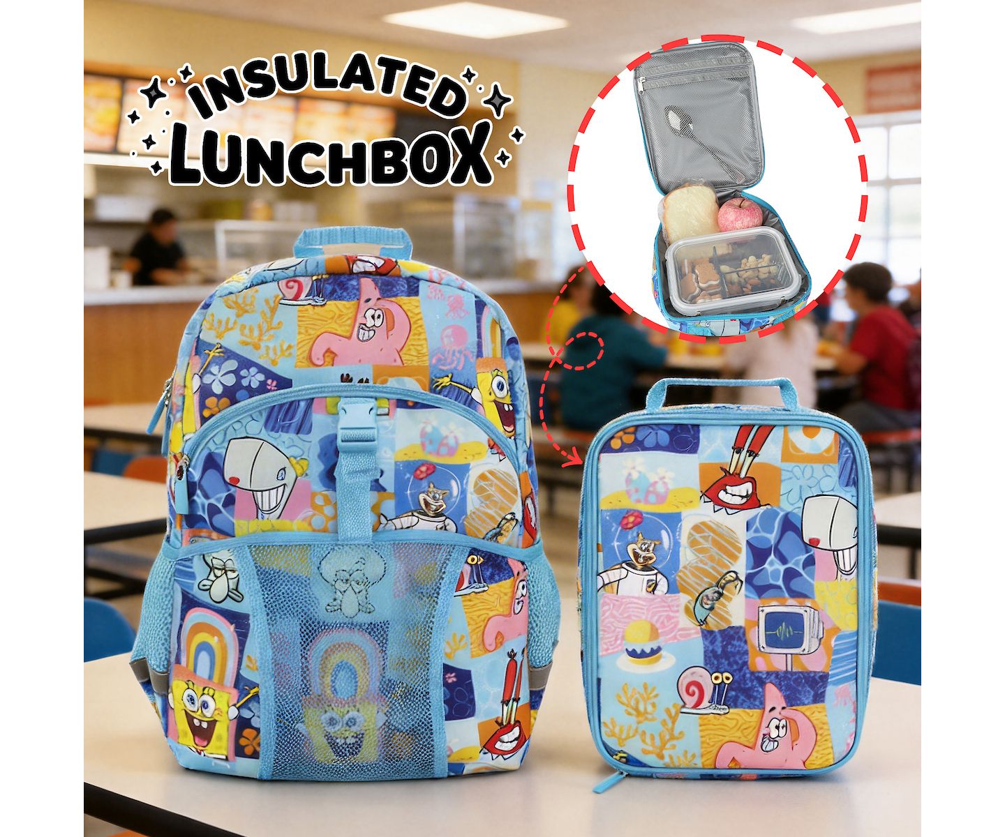 Сумки SpongeBob SquarePants 2-Piece 16" Premium Backpack and Lunch Kit Set для мальчиков, цвет: Синий — фото 4
