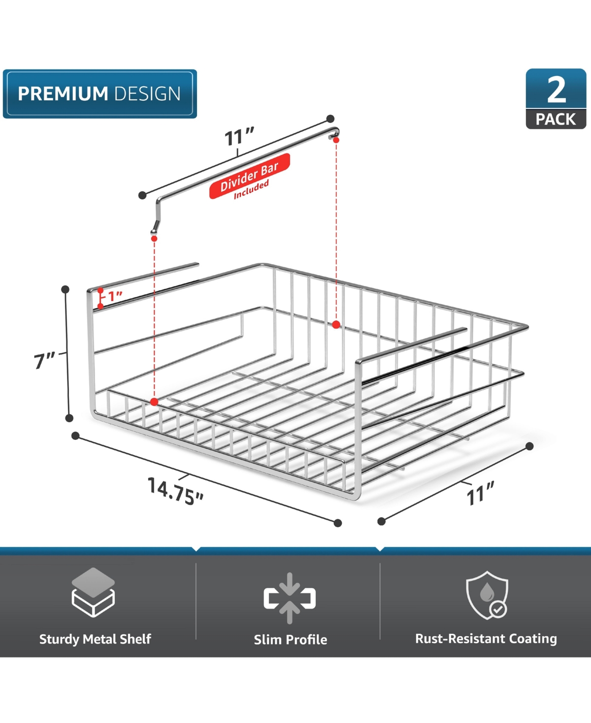 Sorbus 2 Pack Under Cabinet Can Storage Shelf – Pantry Organizer with Divider for Canned Goods