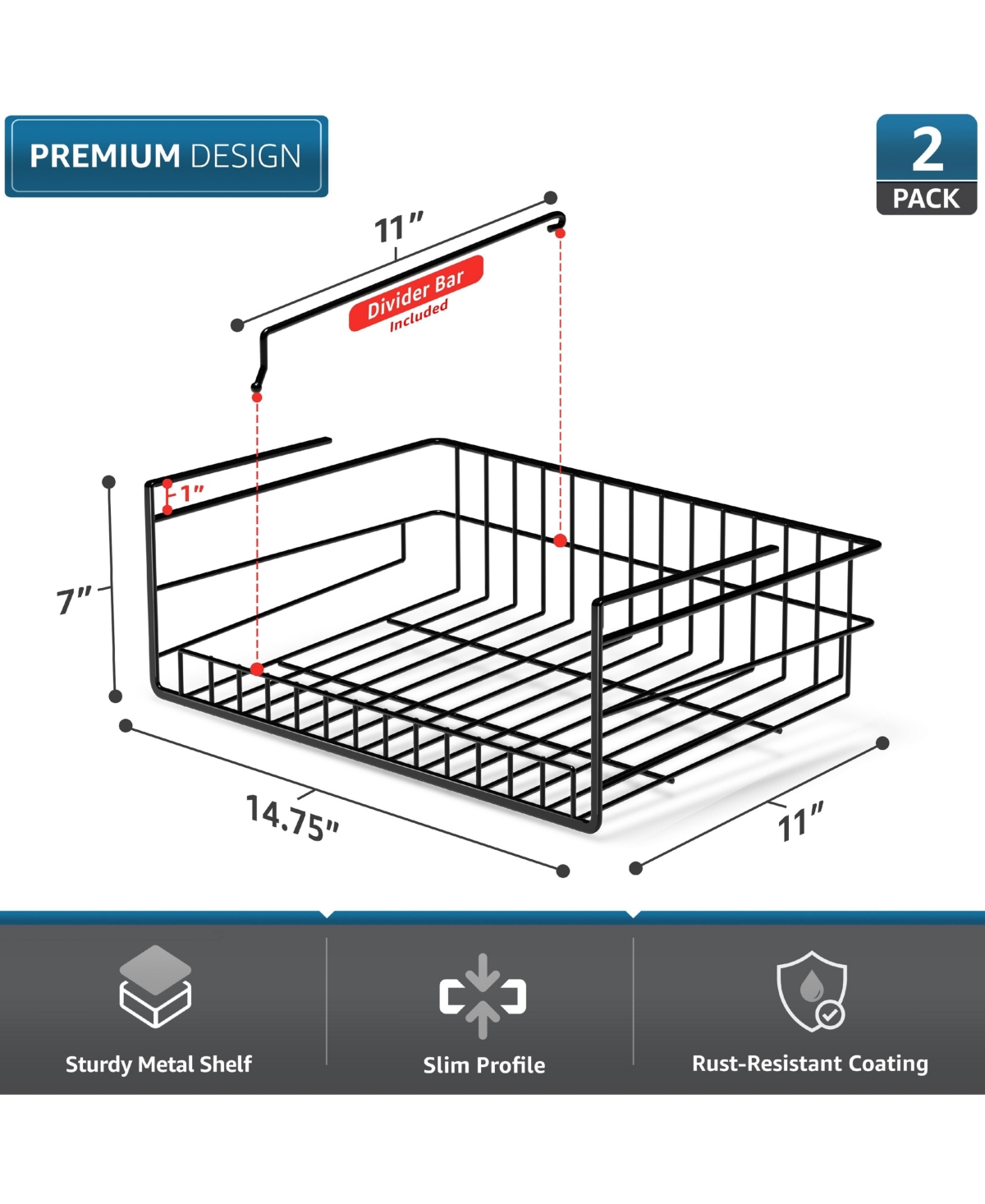 Sorbus 2 Pack Under Cabinet Can Storage Shelf – Pantry Organizer with Divider for Canned Goods