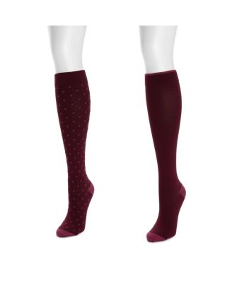Women's 2 Pair Pack Nylon Compression Knee High Socks, One Wide