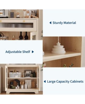 62 Inch Engineered Wood Freestanding Hutch Cupboard with Large Countertop, Glass Doors, Drawer and Adjustable Shelves Kitchen Pantry Cabinet