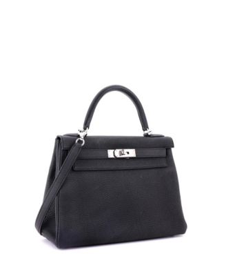 Kelly 28 Handbag Black Togo with Palladium Hardware