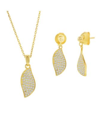Sterling Silver, Pave CZ Wave Design Necklace & Earrings Set