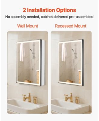 Recessed Lighted Cabinet with Dual Mirrors for Bathroom Storage
