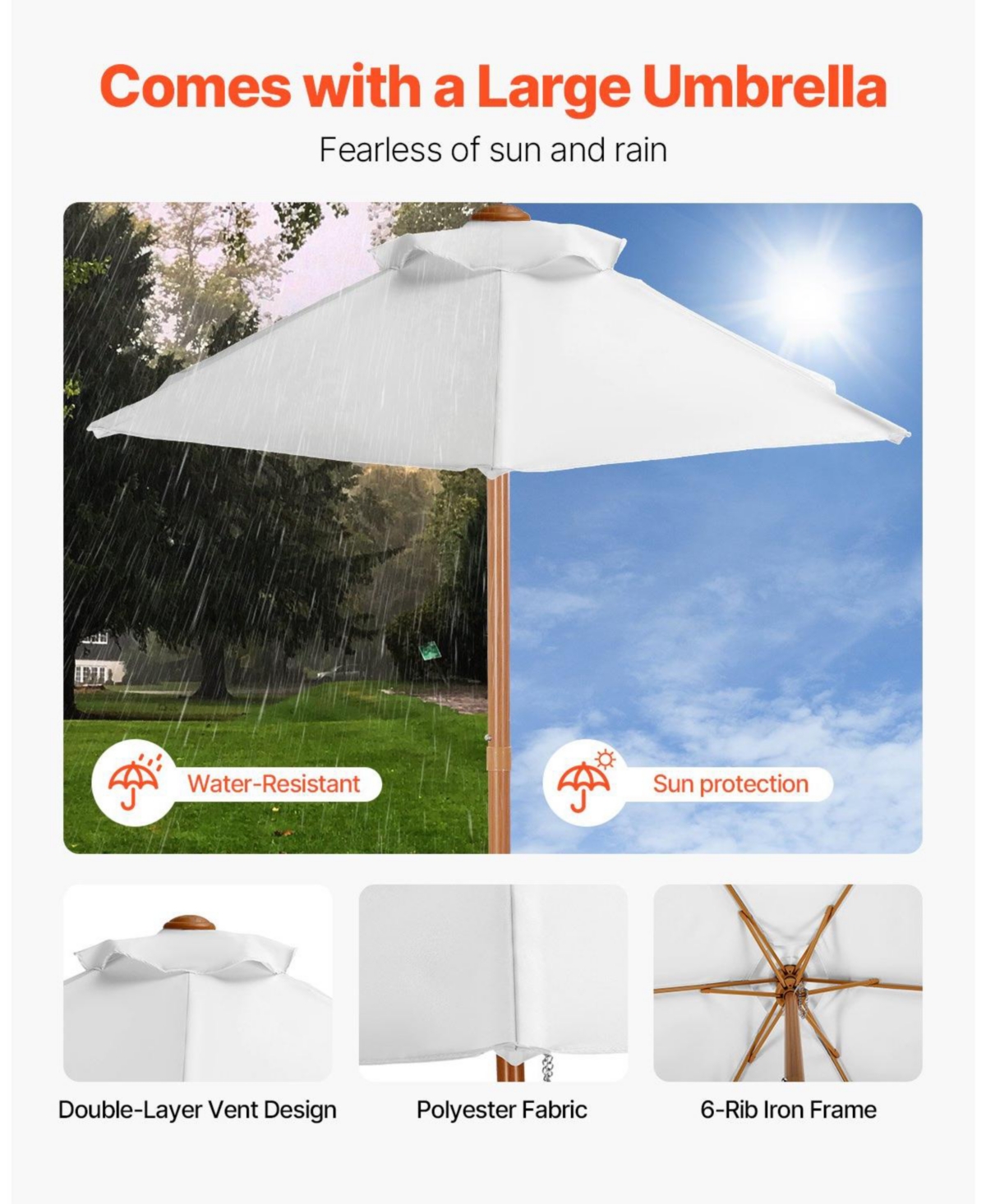 Wooden Picnic Table and Bench Set with Umbrella for Indoor and Outdoor Use