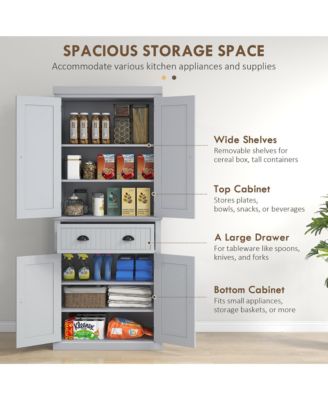 Long-Lasting Kitchen Storage Cabinet with Doors and Shelves for Pantry Organization