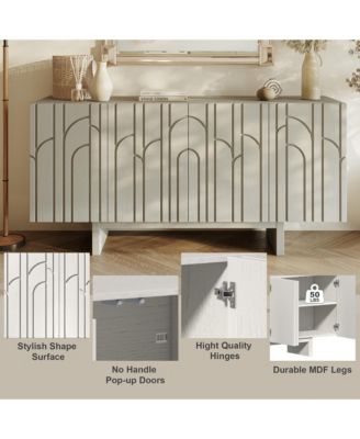 1 Count P2 grade MDF 63'' Large Sideboard Buffet Cabinet 4 Door Storage Cabinet