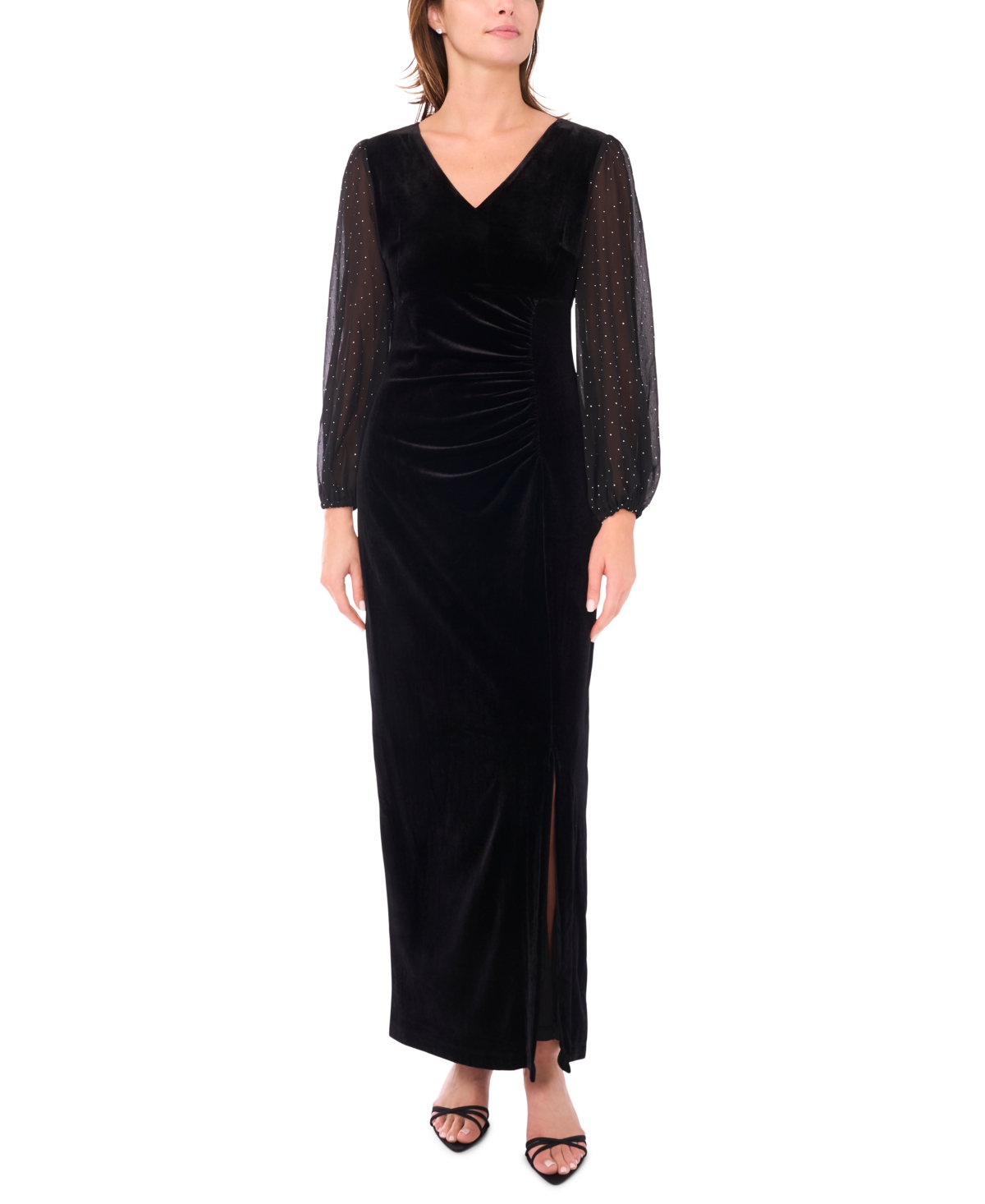 Msk Women's Velvet V-neck And Balloon Sleeve Maxi Dress In Black