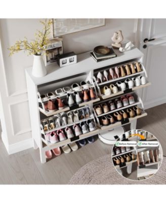 Shoe Storage Cabinet with 4 Flip Drawers, Wooden Shoe Organizer with Legs, Freestanding Hidden Shoe Rack for Entrance, Foyer, Hallway