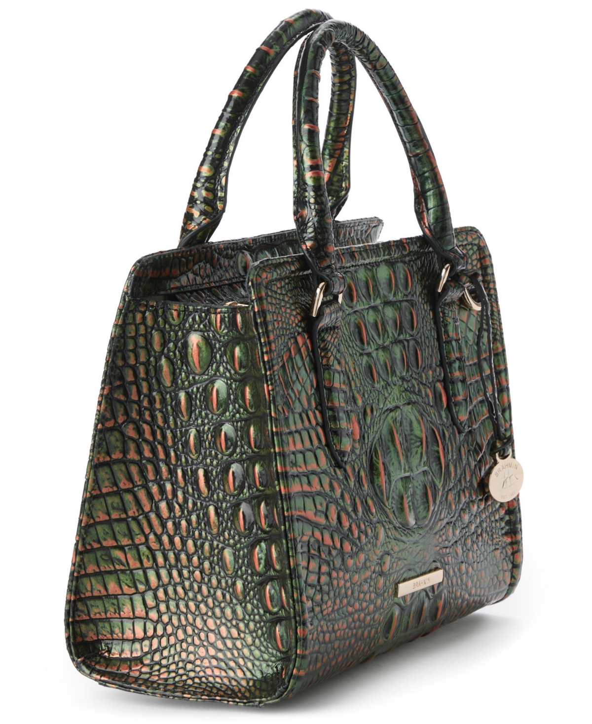 Brahmin Cami Croc Embossed Leather Satchel In Green