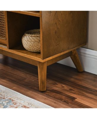 CASAINC 1Pc Mid Century MDF Solid Wood Legs Rattan Doors Adjustable Shelf Cable Hole Sideboard