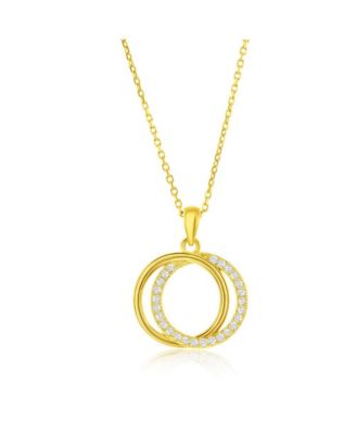 Sterling Silver, Interlocking Circle CZ Necklace & Earrings Set