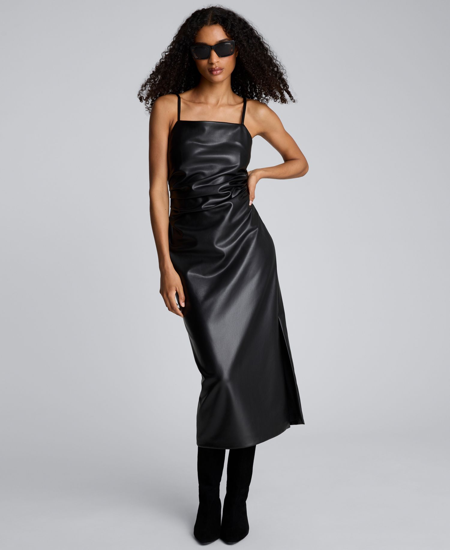 Women's Faux Leather Modern Sleeveless Midi Dress