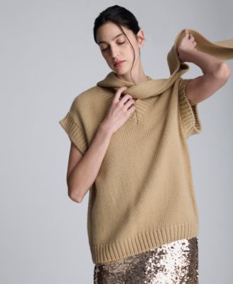 Women's Sleeveless Detachable Scarf Sweater