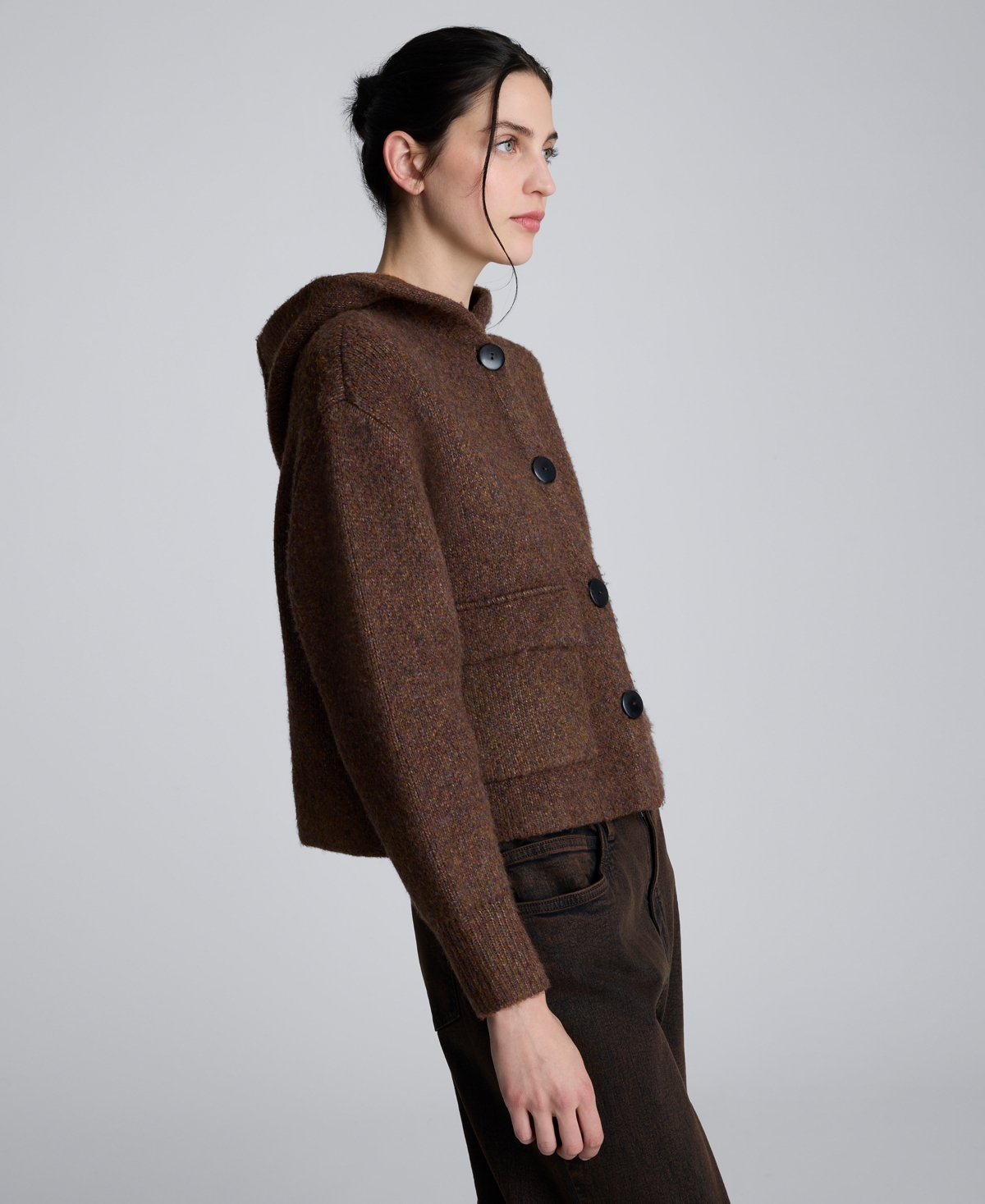 Kenneth Cole Women's Oversized Cropped Hoodie Bomber Jacket In Brown