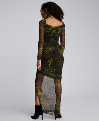 Women's Long Sleeve Ruched Printed Sheath Dress