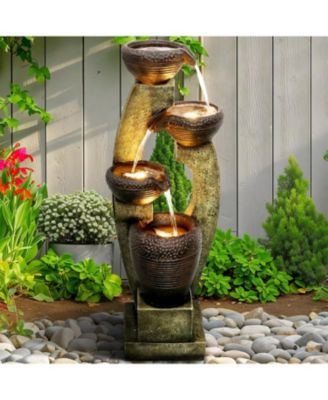 39.3” H Modern Outdoor Fountain - 4-Tiered Outdoor Garden Fountains with Contemporary Design&LED Light for Garden, Patio, Deck, Porch, Backyard and Home Art Decor