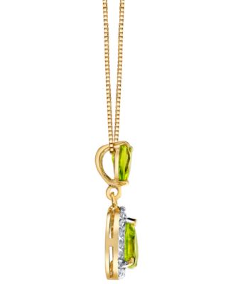 Peridot (1-1/4 ct. t.w.) & Diamond (1/6 ct. t.w.) Pear-Shaped 18" Pendant Necklace in 14k Yellow Gold