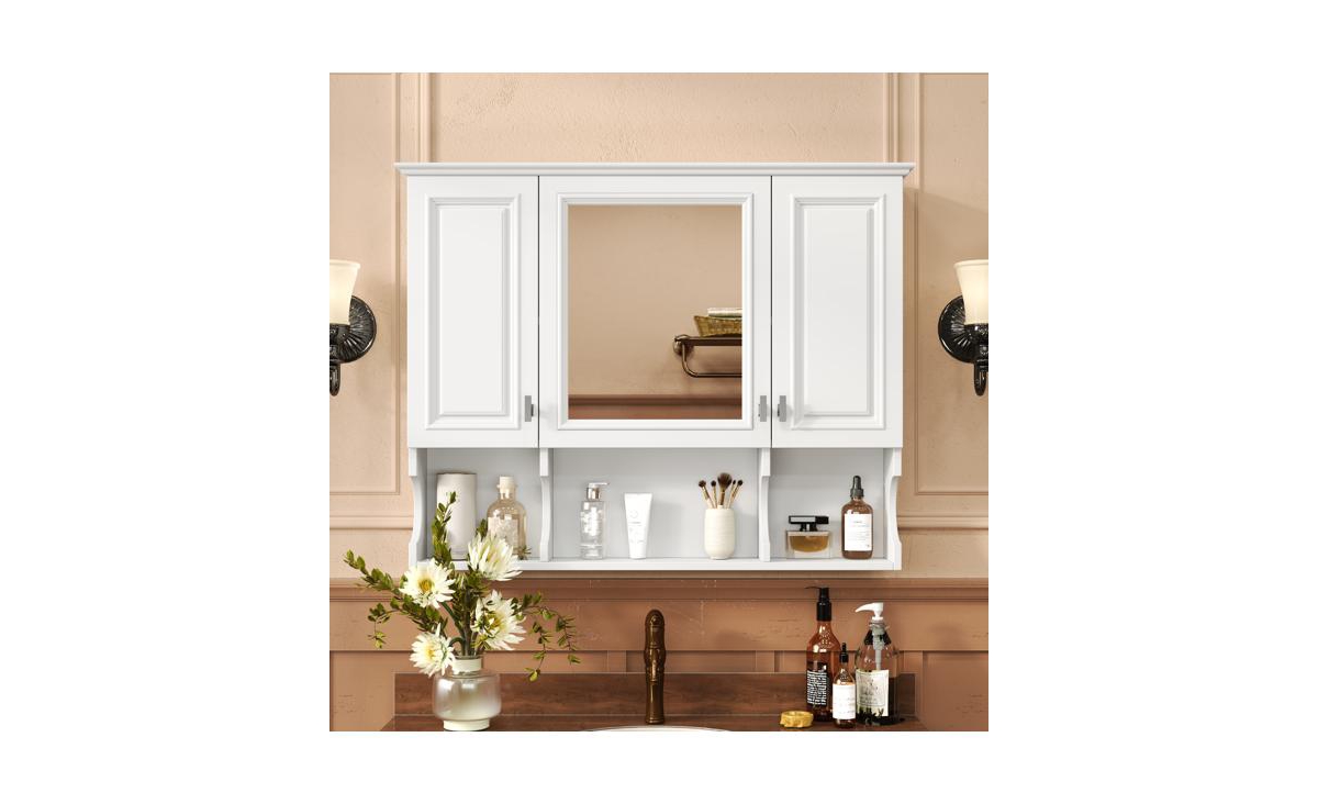 Slickblue Wall-Mount Medicine Cabinet with Mirror and Open Storage for Bathroom