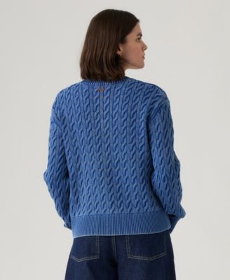 Premium Women's Boyfriend Cable Crewneck Sweater