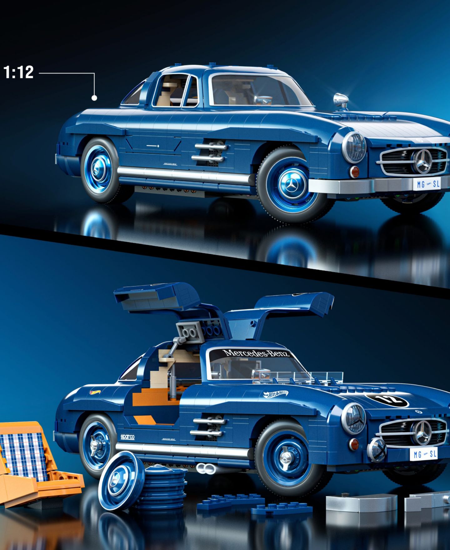 Детский конструктор Mattel Brick Shop Hot Wheels Mercedes-Benz 300 SL 1600-Piece Building Set, Ages 17+ — фото 5