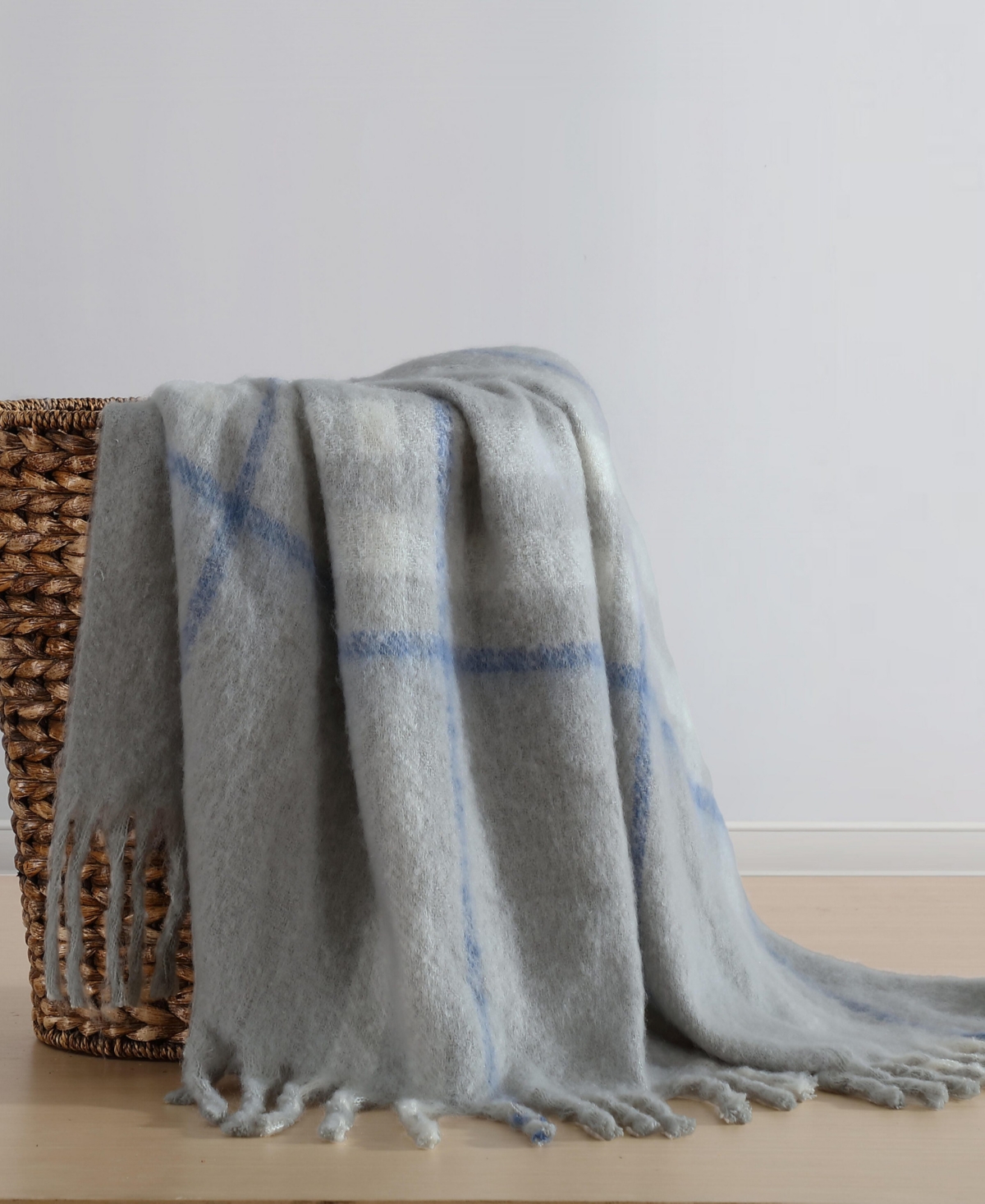 Nautica Ryan Cove Plaid Faux Mohair Throw, 60" X 50" In Blue