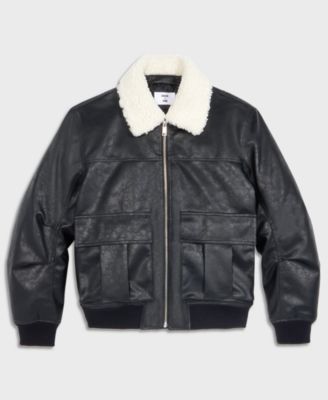 Men's Relaxed-Fit Faux-Sherpa-Collar Faux-Leather Bomber Jacket, Macy's Exclusive