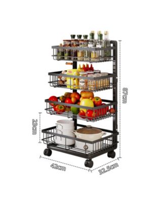 4-Tier Kitchen Snack Cart with Wheels – Versatile Rolling Storage Cart for Kitchen, Adjustable Metal Wire Fruit & Vegetable Basket Rack
