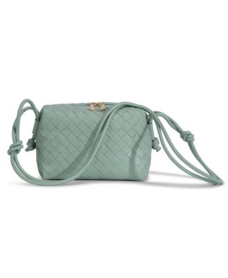 Women's Pastel Green Woven Leather Crossbody Bag