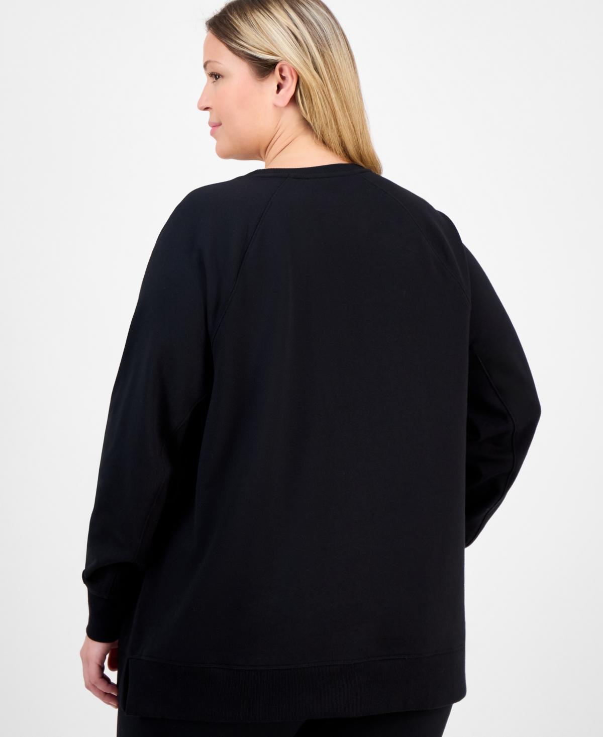 Id Ideology Plus Size Crewneck Raglan-sleeve Tunic Top, Macy's Exclusive In Black