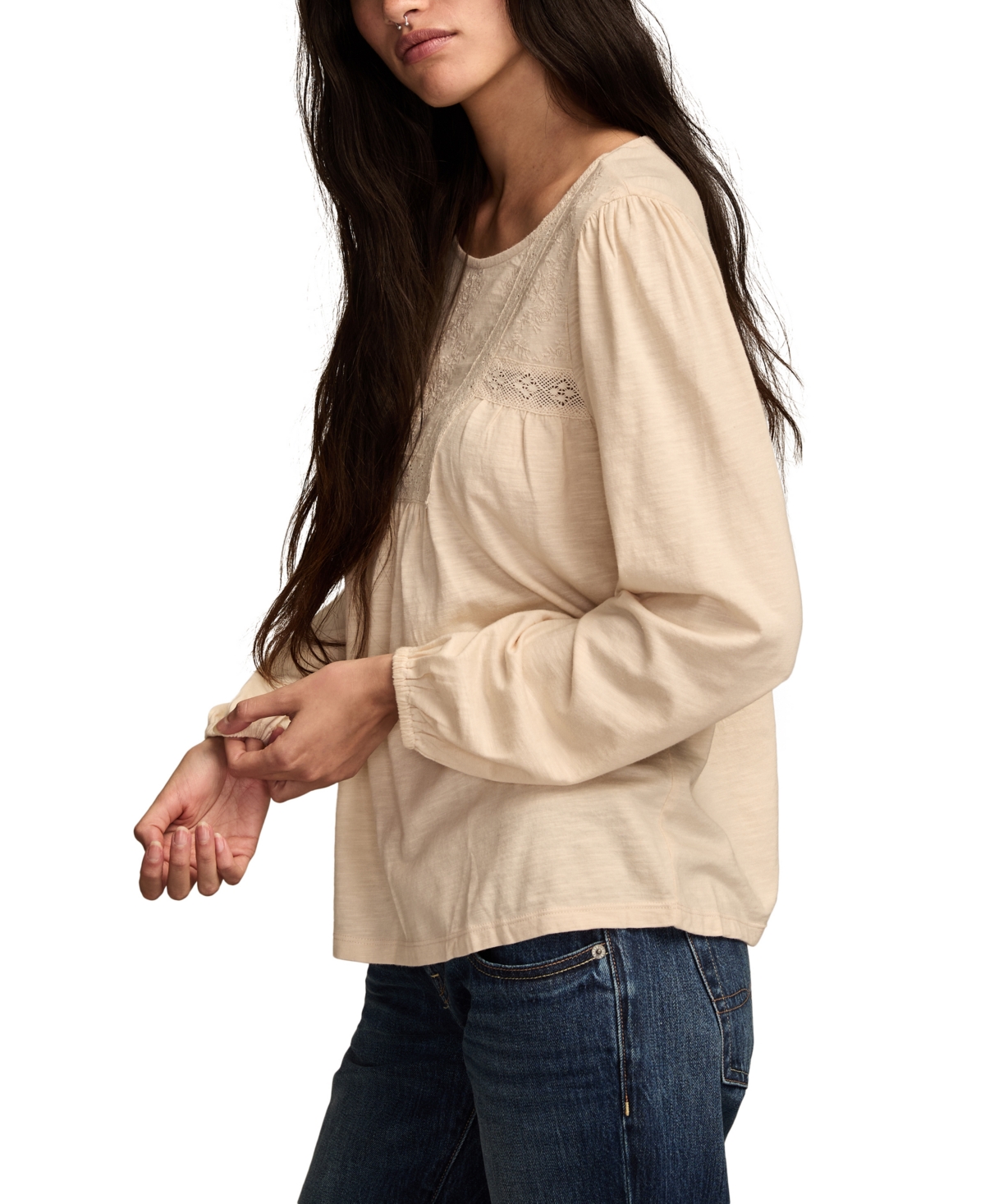 Lucky Brand Women's Embroidered Long Sleeve Top