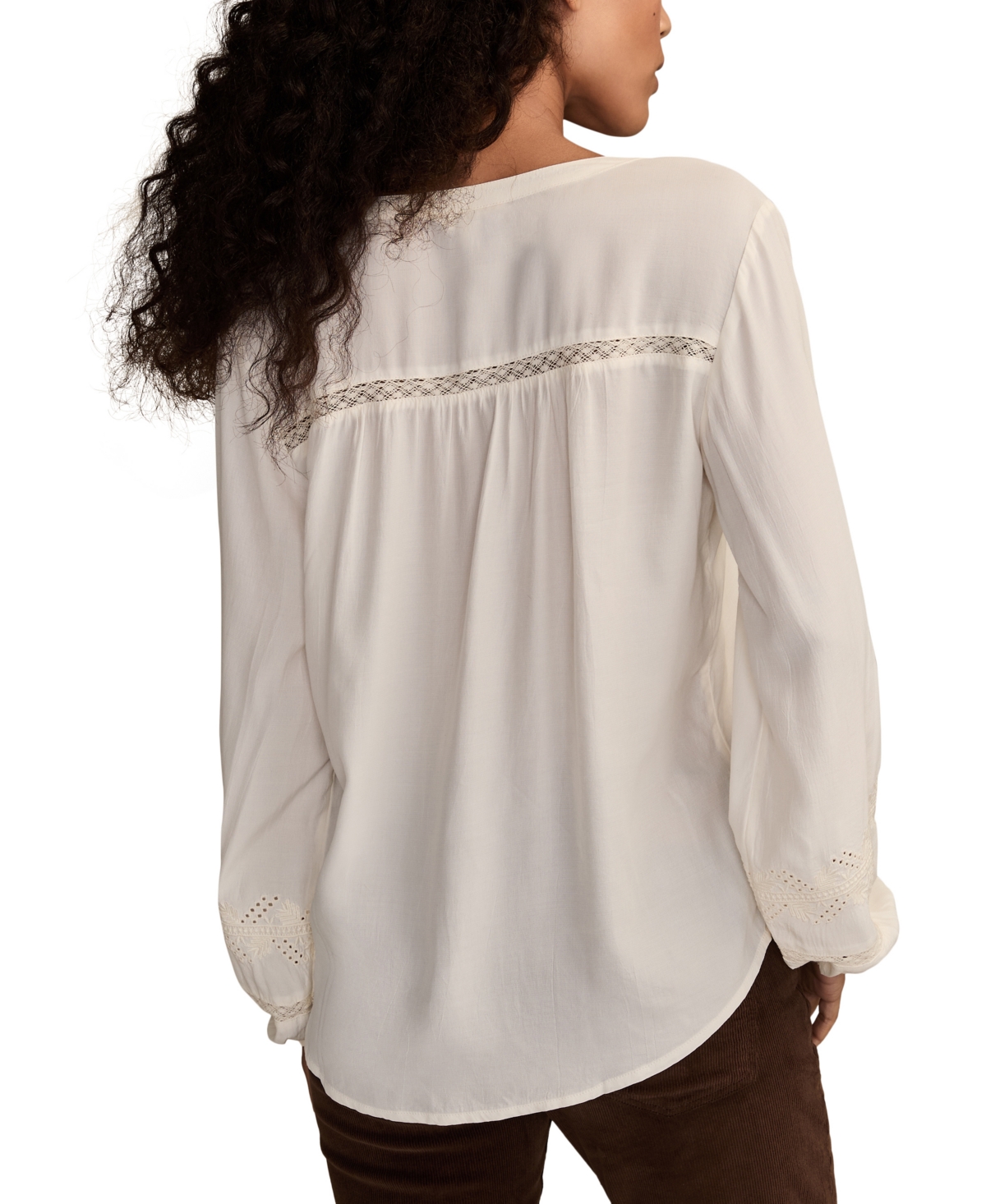 Lucky Brand Schiffli Lace Accent Peasant Top In Neutral
