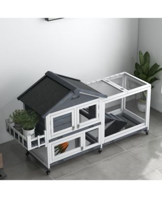 Wooden Rabbit Hutch with Wheels, Openable Roof, Storage Box