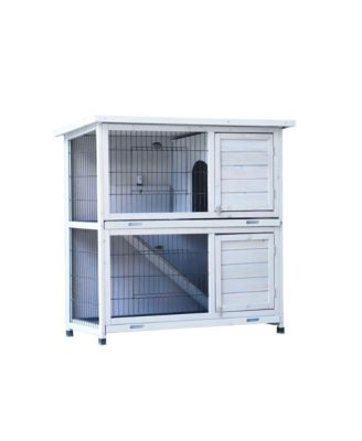 41" Outdoor Wooden Rabbit Hutch with 2 Removable No-Leak Trays Non-Slip Ramp Waterproof Roof in Gray