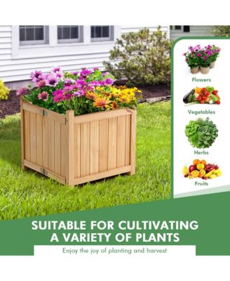 Garden Wooden Planter Box Folding Raised  Outdoor Plant Container w/ Drainage Hole