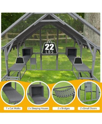 110 in. Outdoor Cat House Cat Enclosures with Platforms Upgrade Waterproof Cover in Gray