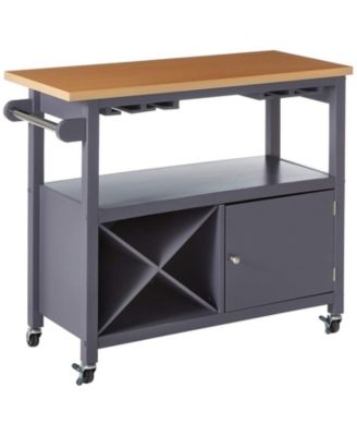 Wood Kitchen Storage Serving Cart with Wine Rack (Grey/Natural)