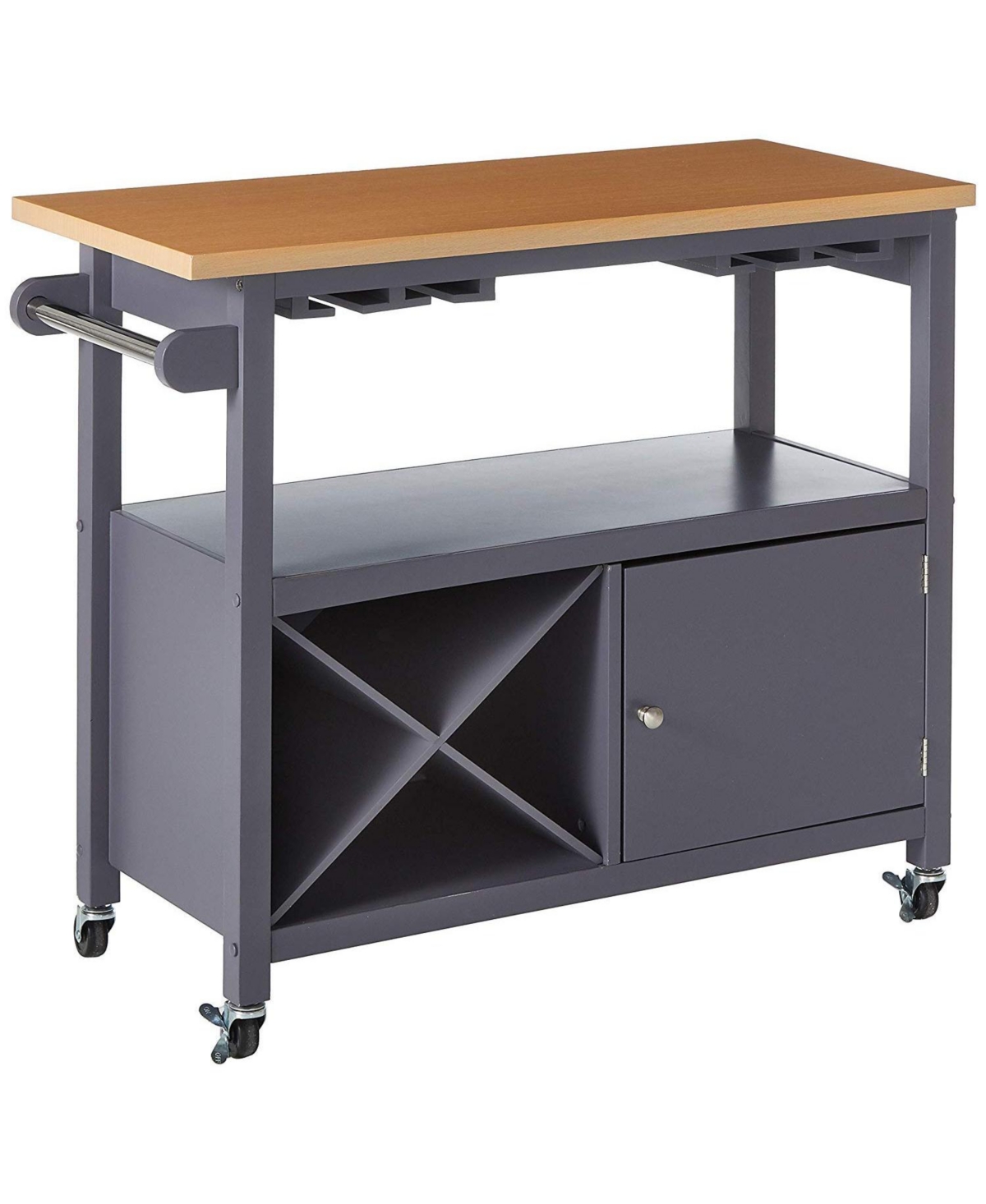 Kings Brand Furniture Wood Kitchen Storage Serving Cart with Wine Rack (Grey/Natural)