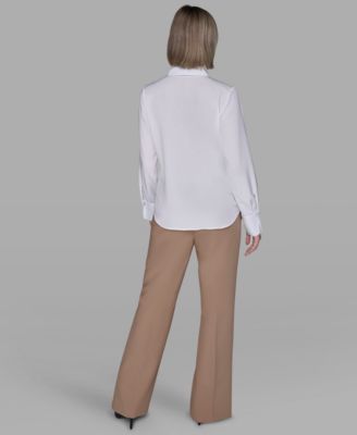 Women's Pleated Panel Button Front Top