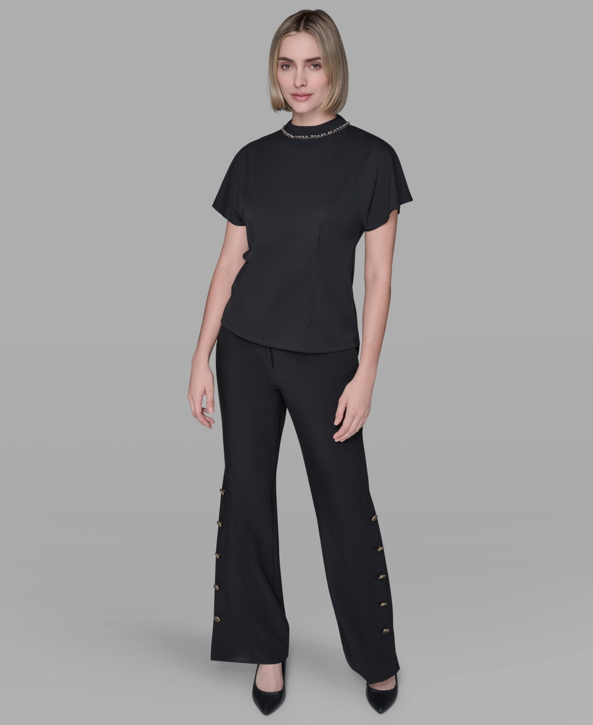 Karl Lagerfeld Women's Mock Neck Top In Black