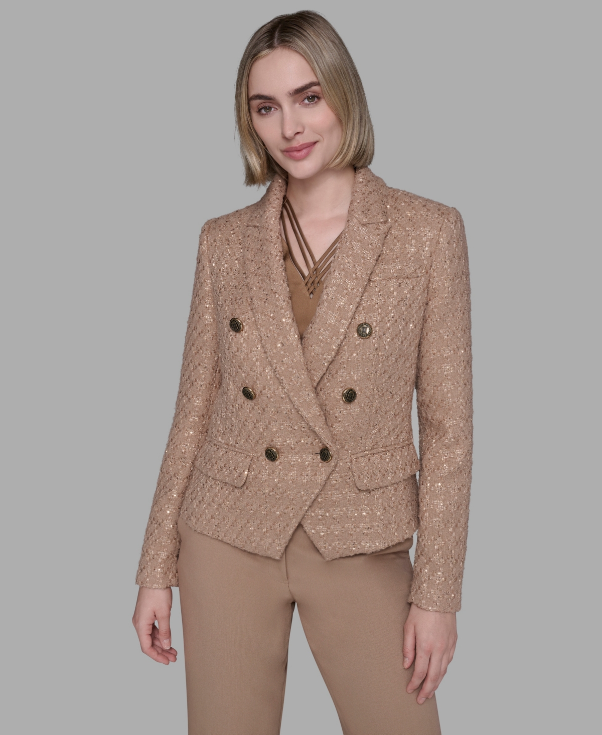 Karl Lagerfeld Women's Cropped Long Sleeves Jacket In Brown