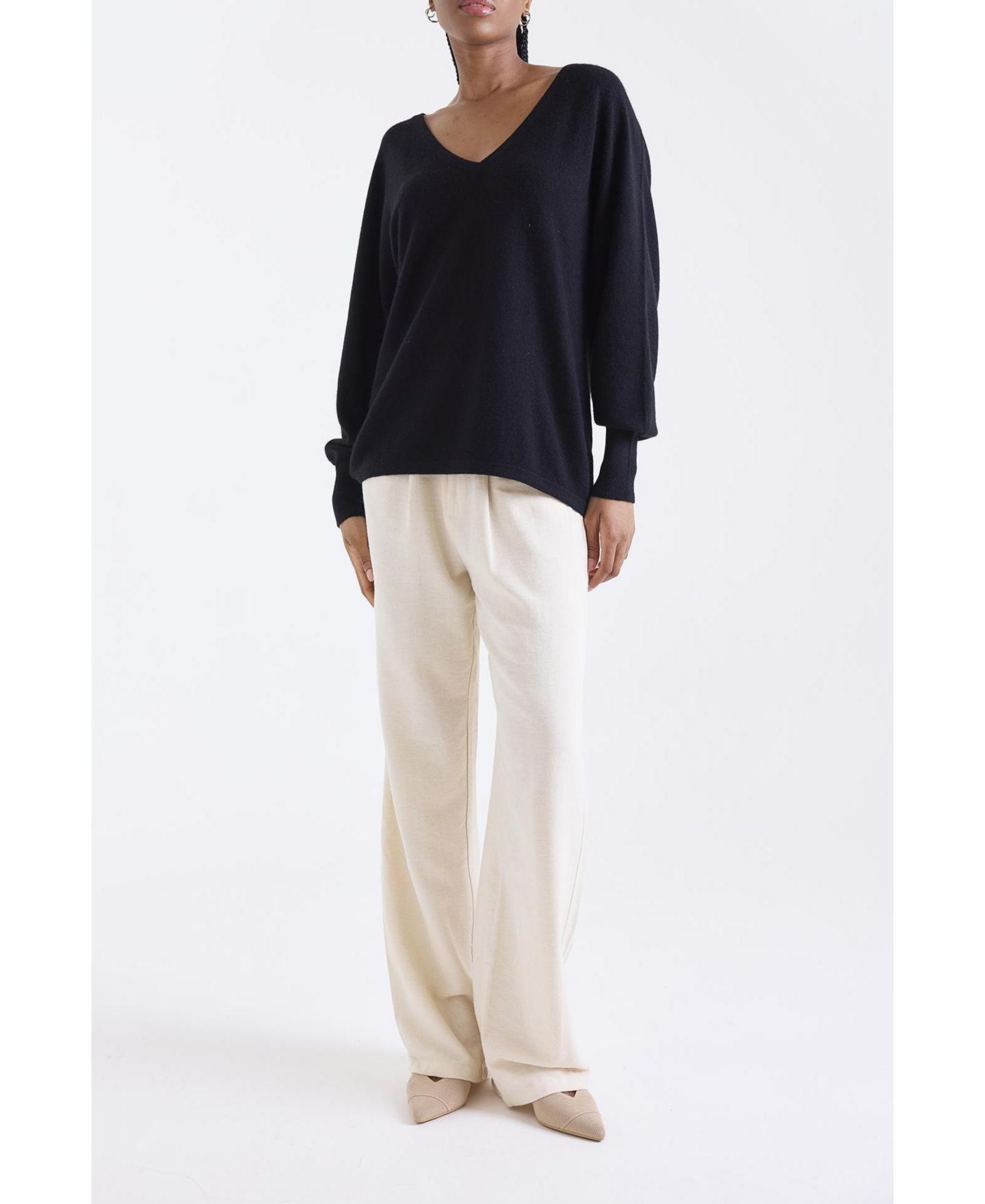 Женский свитер 1982 Paros V-Neck 100% Cashmere, цвет: Чёрный — фото 6