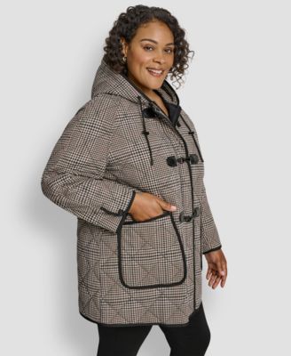 Plus Size Hooded Toggle-Front Quilted Coat