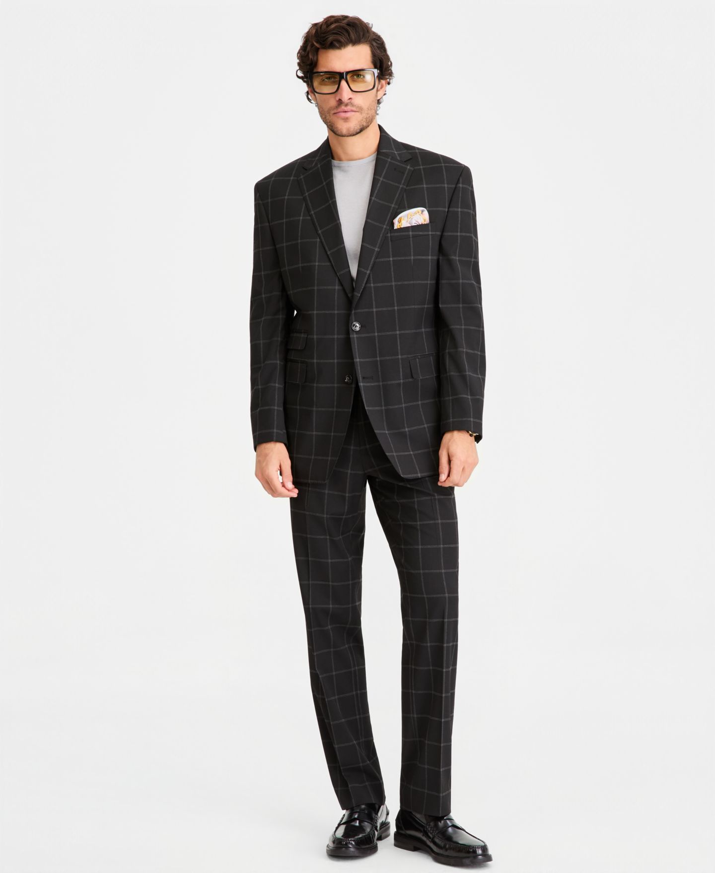 Мужские куртки Tayion Collection Classic-Fit Windowpane Suit Separates, цвет: Чёрный — фото 2