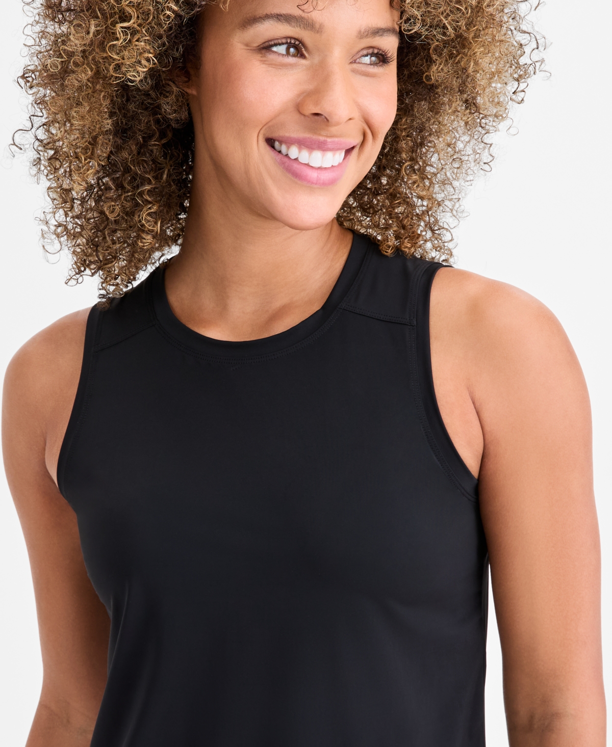Id Ideology Women's Crewneck Back-slit Knit Tank Top, Macy's Exclusive In Black