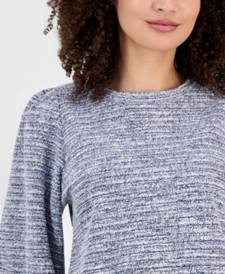 Women's Boucl&eacute; Knit Balloon-Sleeve Top